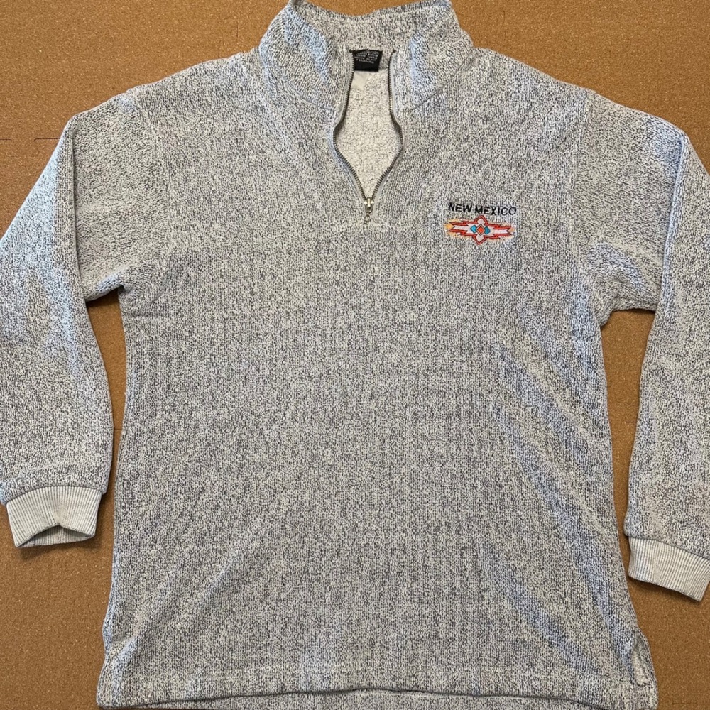 San Segal Pullover Mens Large Grey New Mexico 1/4 Zip Cotton Knit USA Made